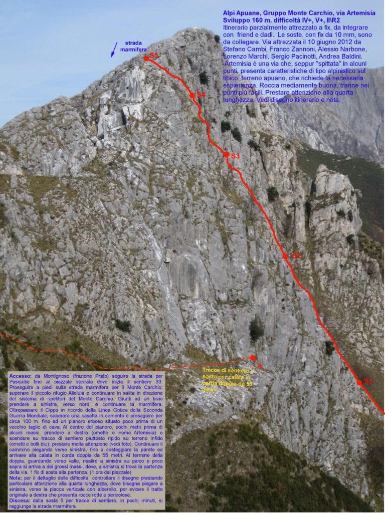 Relazione via Artemisia Gruppo Monte Carchio Alpi Apuane