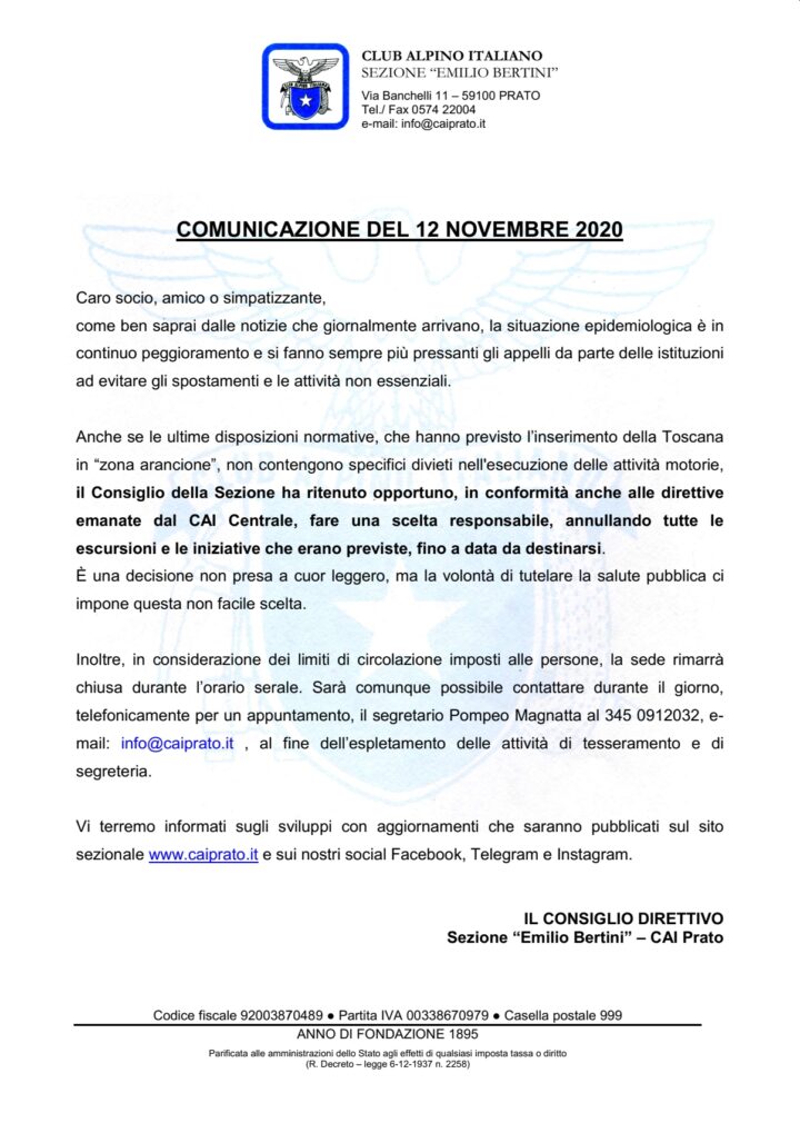 COMUNICATO 12 NOVEMBRE 2020