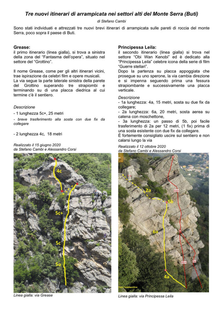 nuovi itinerari arrampicata Monte Serra Buti