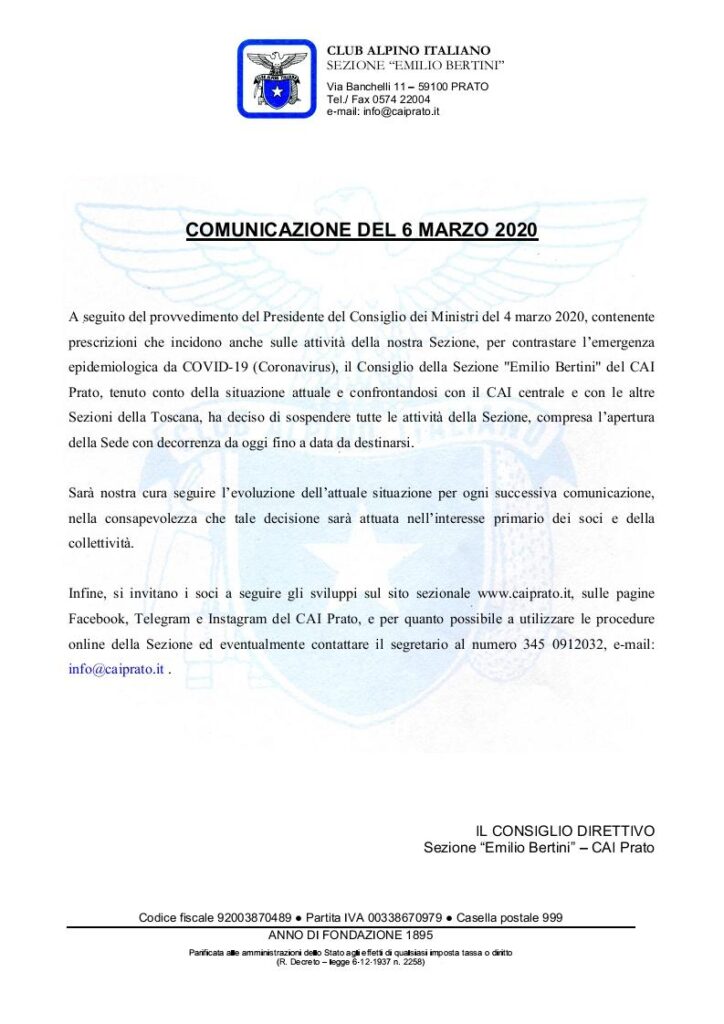 Comunicato Sezionale 6 marzo 2020