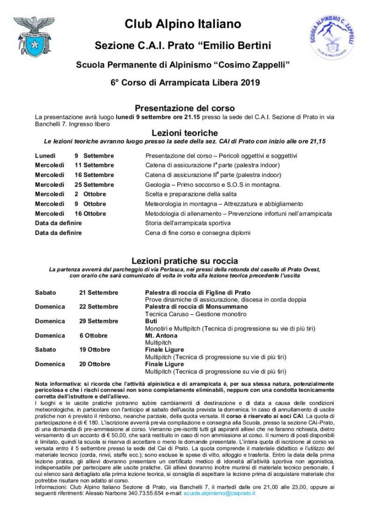 Bando Corso Arrampicata Libera AL1 2019