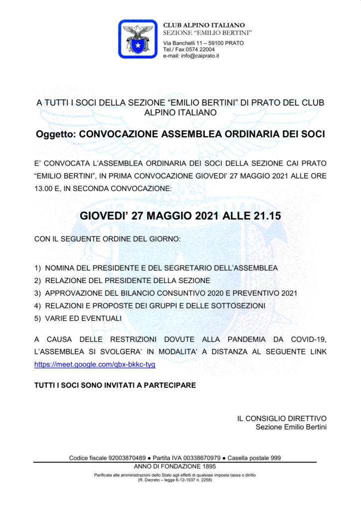 Convocazione assemblea ordinaria maggio 2021