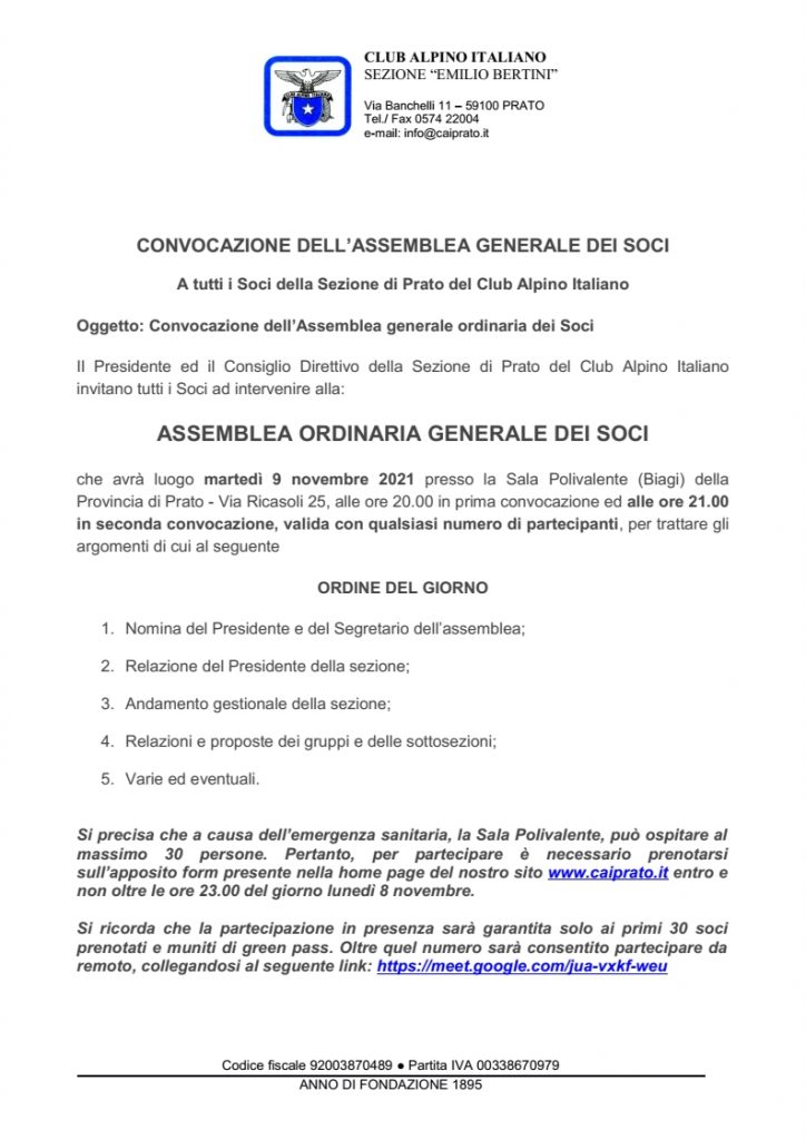 Convocazione Assemblea ordinaria Novembre 2021