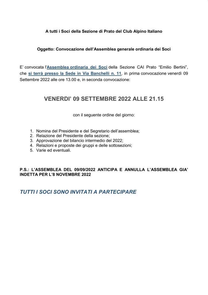 Convocazione Assemblea set 22