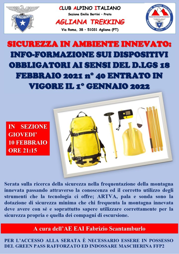 Locandina serata formazione sicurezza ambiente innevato