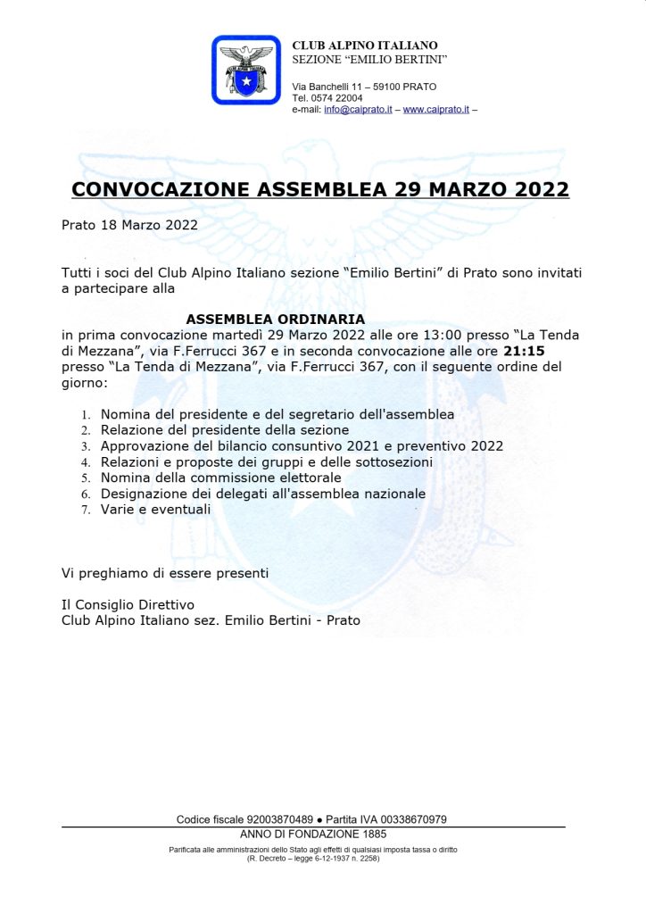 Convocazione assemblea ordinaria marzo 2022